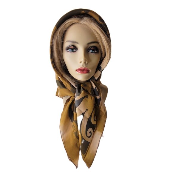 Silk Square Scarf Handpainted Batik Scarf Brown and Black Silk HeadScarf - NEW - Picture 1 of 11